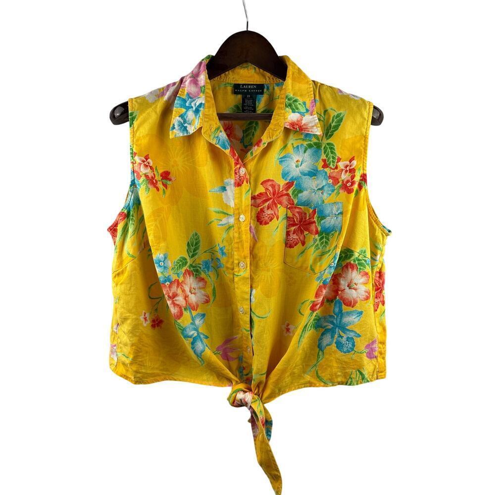 Women’s Green Label Ralph Lauren Size 2x Yellow Sleeveless Blouse